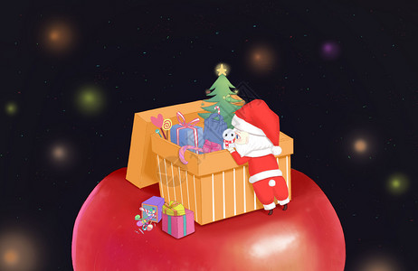 促销礼盒大礼包圣诞老人的礼盒插画