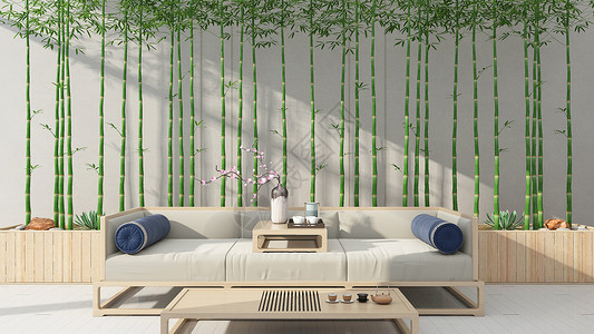 竹子植物新中式简约室内家居背景设计图片