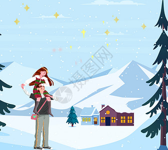 雪中情侣温情圣诞平安夜设计图片