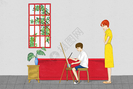 画室宣传册画室中的老师和学生插画