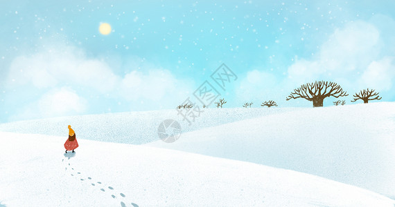 冰雪温泉冬日雪景意境插画插画