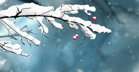 冬树大雪树枝插画