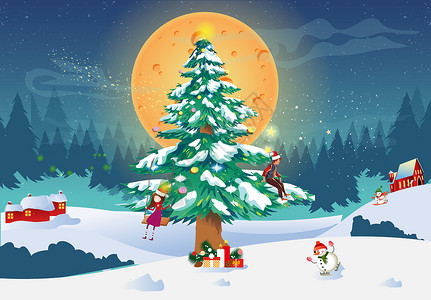 创意圣诞树圣诞节平安夜插画