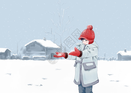 手绘手套冬季雪景插画