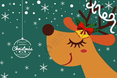 红色圣诞海报圣诞节麋鹿手绘矢量插画插画