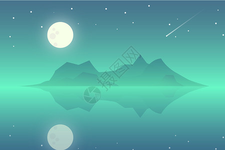 岛屿度假夜景月亮倒映矢量插画插画