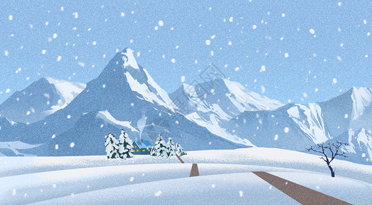 雪景松树唯美雪景插画