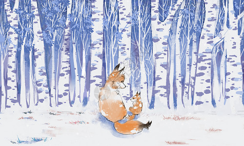 雪地里的狐狸背景图片