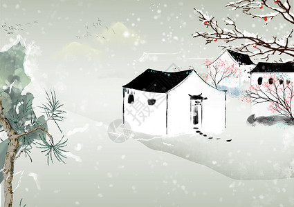 雪花手绘故园松柏设计图片