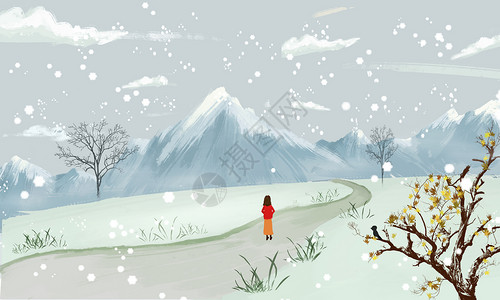 冬天下雪插画背景图片