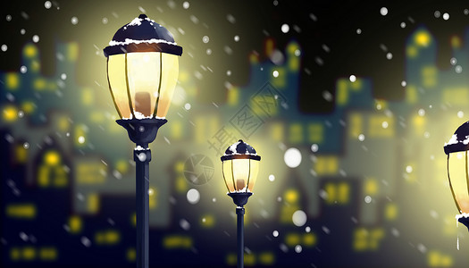 伦敦街道灯光冬季城市夜景插画