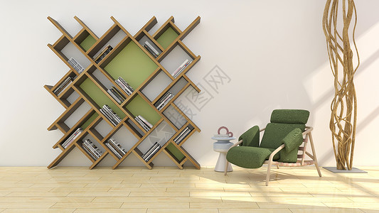 木质书架现代简约家居背景设计图片