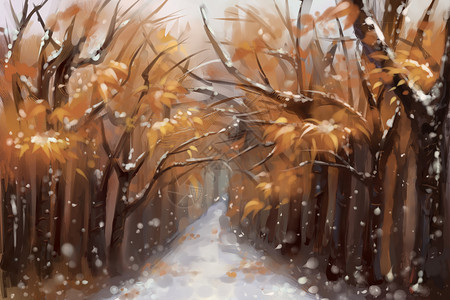 道路背景素材冬日唯美雪景插画