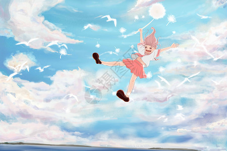 蒲公英女孩自由粉色海高清图片