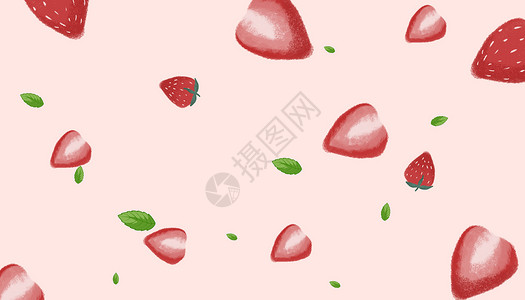 切开的水果水彩草莓背景插画插画