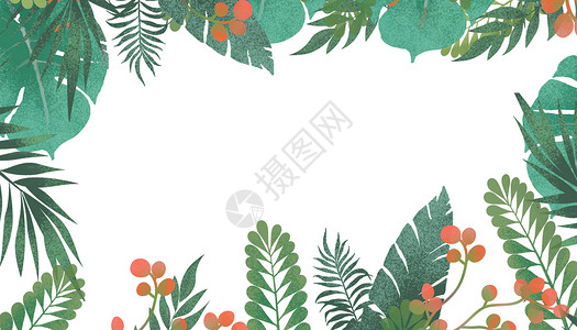 一片手绘绿叶夏季水彩植物叶子背景设计图片