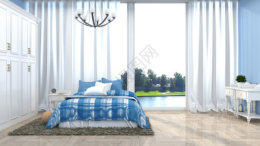 窗帘床现代简约清新卧室家居背景设计图片
