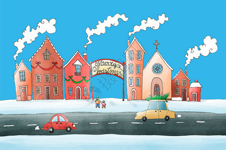 圣诞城市街道插画图片