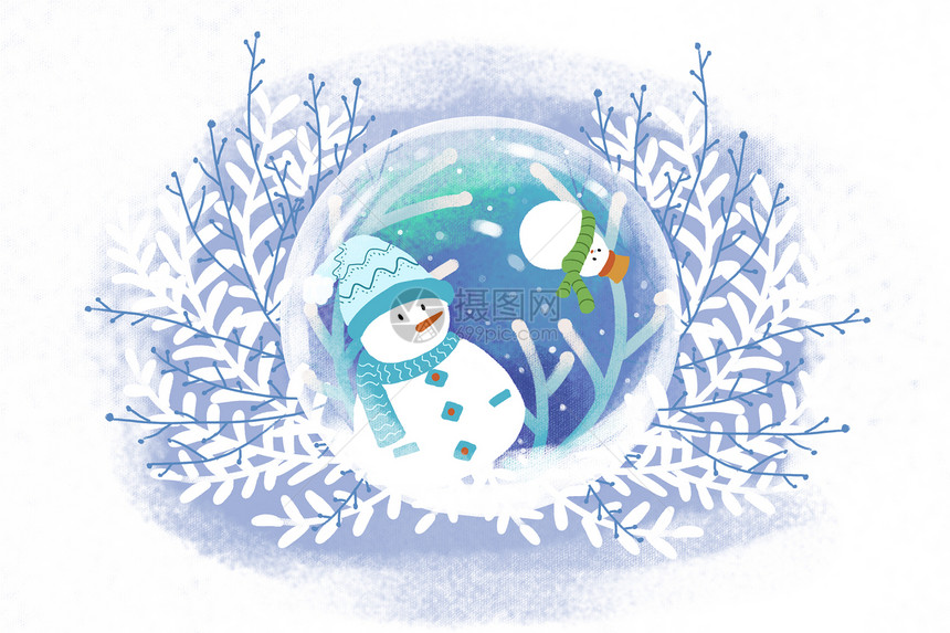 冬天圣诞节雪人手绘插画图片