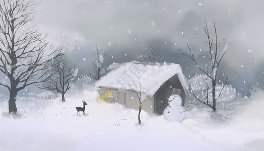 冬季插画过年堆雪人高清图片