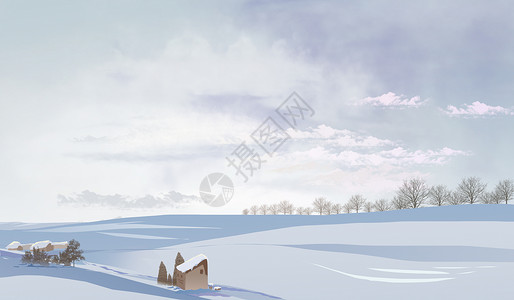 北欧雪雪景插画