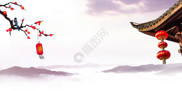 鼠年新年放假通知海报元旦中国风背景海报设计图片