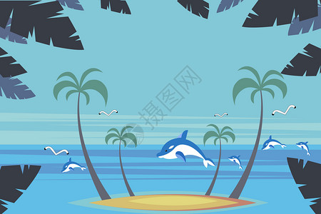 海鸥岛海洋风光插画