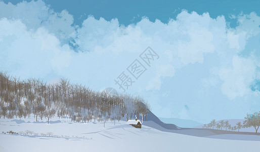 雪后大山雪地山坡插画