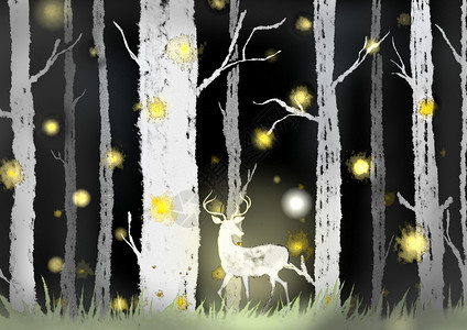 林中的梦幻麋鹿背景图片