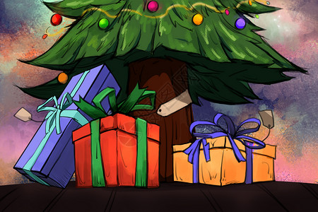 圣诞树下的礼物背景图片