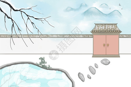 中国风冬日场景背景图片