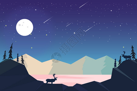 鹿矢量图寂静的夜插画