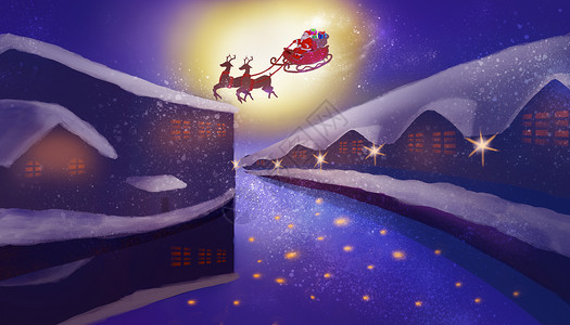 圣诞节插画2021村庄高清图片