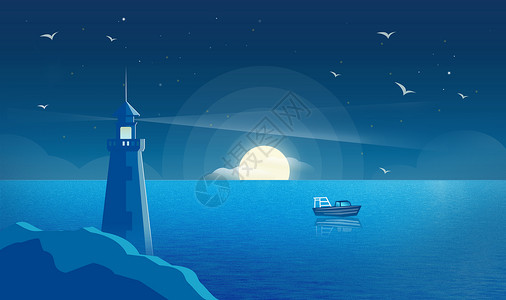 大海灯塔插画背景背景图片