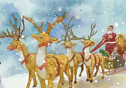 圣诞老人驾着驯鹿背景图片