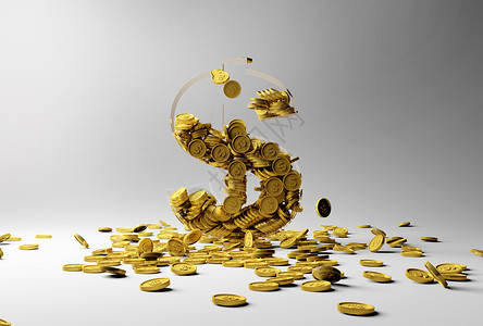 美金捂嘴创意散落的金币设计图片