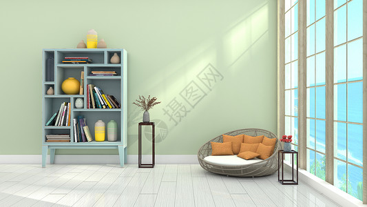 木质书架现代简约清新室内家居背景设计图片