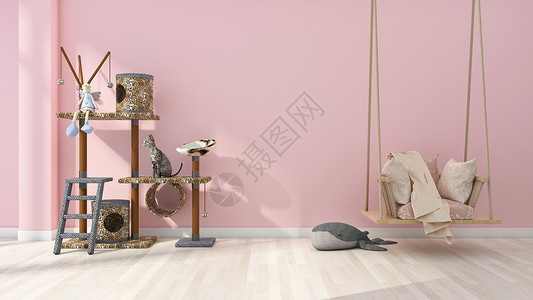长条椅简约清新粉色系少女卧室设计图片