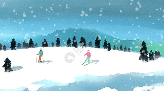 森林滑雪滑雪插画