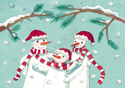 幸福圣诞节雪人的一家插画