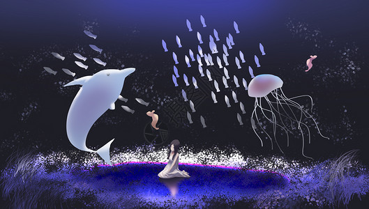 深海少女与许愿池背景图片