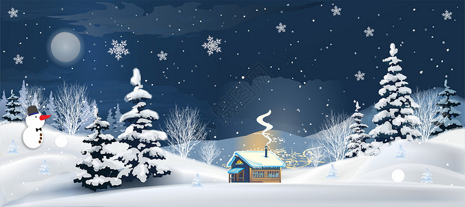 冬天雪景插画背景图片