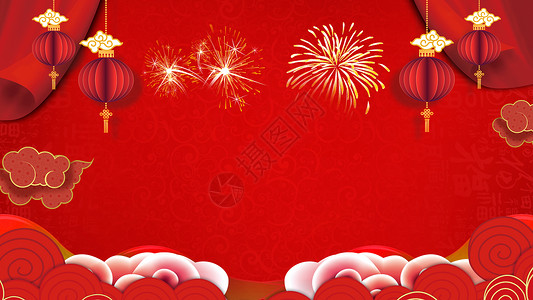 鞭炮礼花红色喜庆中式新年背景设计图片