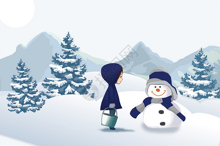 立冬促销冬季堆雪人插画
