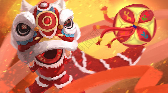 舞狮中国传统抢绣球高清图片