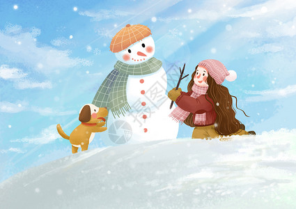 冬天的雪人可爱雪人插画