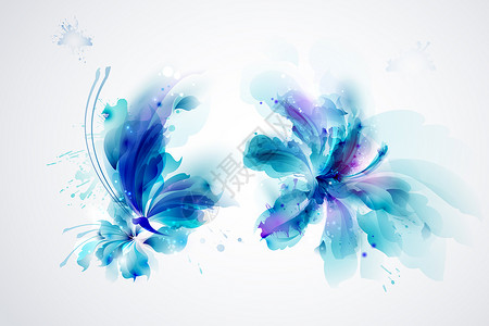 黑白花纹花朵水光蓝色印花矢量图插画