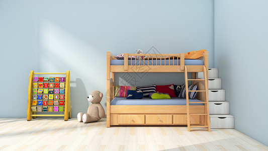 双层床简约清新儿童房设计图片