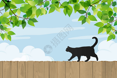 猫咪清新风景插画高清图片