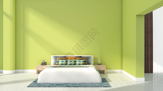 卧室绿色简约清新绿色卧室室内家居背景设计图片